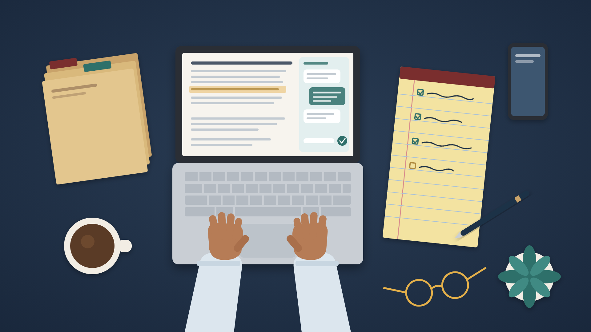 Overhead view of a legal professional typing on a laptop with an AI assistant panel beside a legal pad checklist, representing AI skills for paralegals